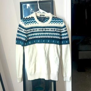 American Eagle Outfitters mens cream and blue Aztec chevron sweater Size XS